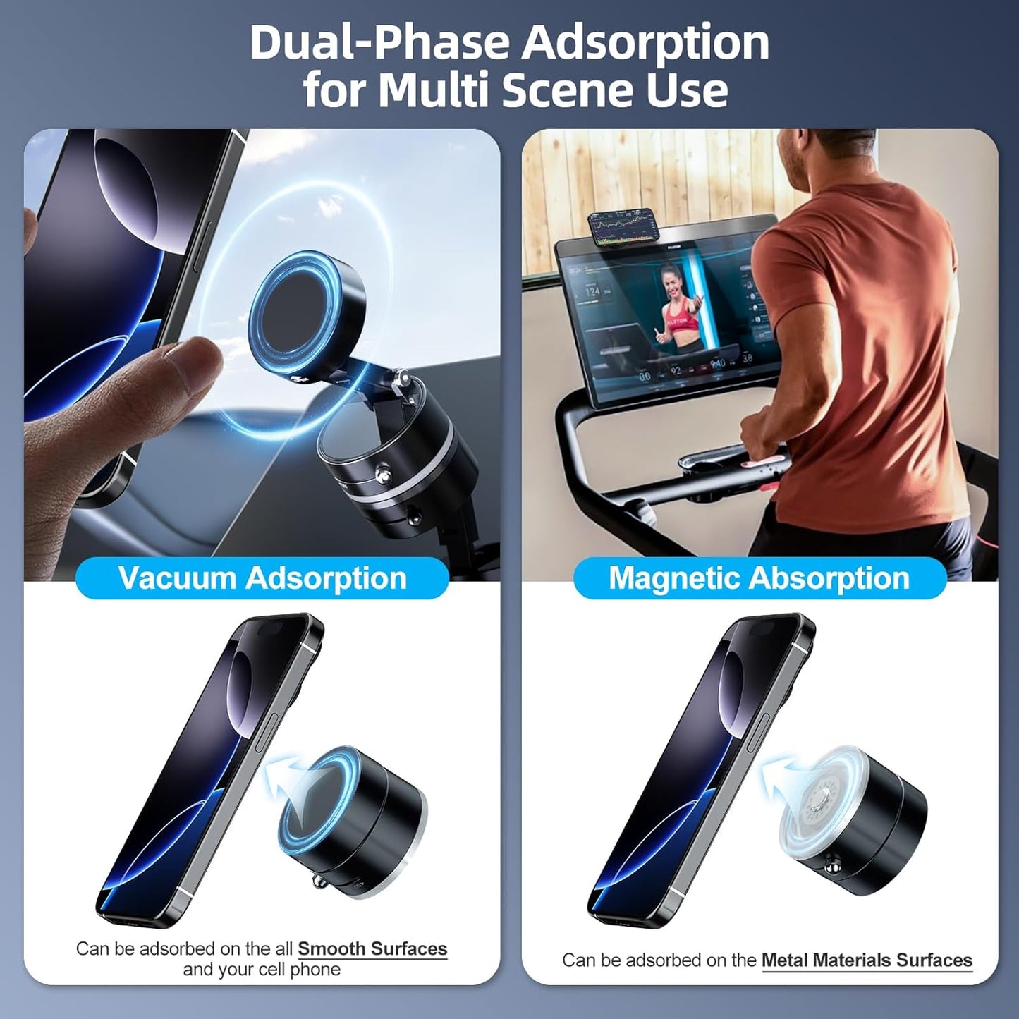 Magnetic Phone Holder for Car, 360° Rotatable Phone Holder, Mini Car Phone Mount with Vacuum Suction Cup, Foldable Stand with Magnetic Ring for Mirror/Shower/Smooth Surface, for all Smartphone