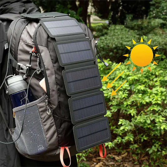 شاحن لوحة شمسية قابلة للطي خارجي محمول 5 فولت 2.1 أمبير بمخرج USB لأجهزة التخييم والمشي لمسافات طويلة وحقيبة الظهر ومصدر طاقة للسفر للهواتف الذكية